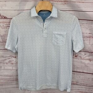 JOHNNIE O Hangin Out Polo Shirt Mens XL Blue Floral Print Short Sleeve Pocket